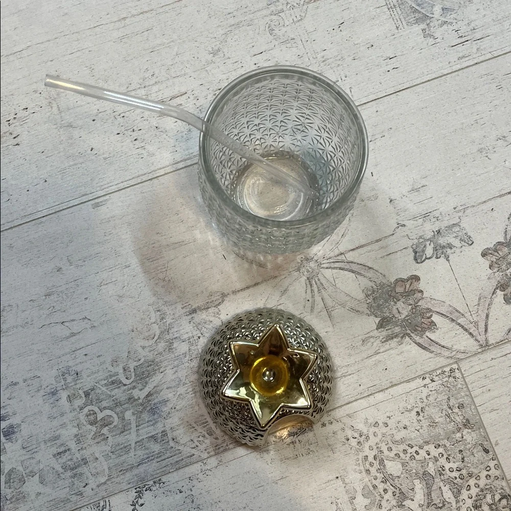 Pineapple Glass Cup with Gold and Silver Metal Top